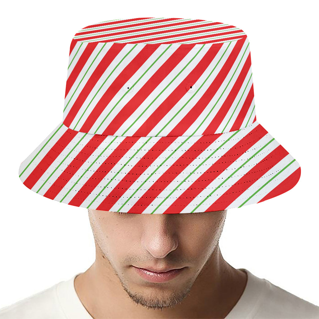 Christmas Candy Cane Stripe Print Bucket Hat