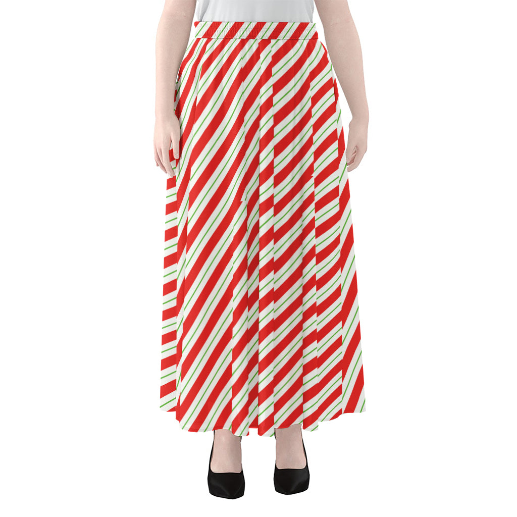 Christmas Candy Cane Stripe Print Chiffon Maxi Skirt