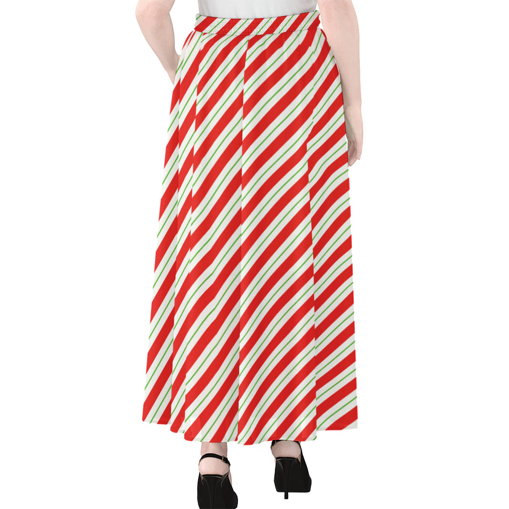 Christmas Candy Cane Stripe Print Chiffon Maxi Skirt