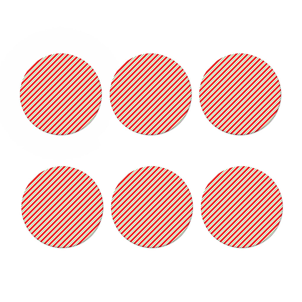 Christmas Candy Cane Stripe Print Coaster Set