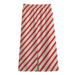 Christmas Candy Cane Stripe Print Cotton Front Slit Maxi Skirt