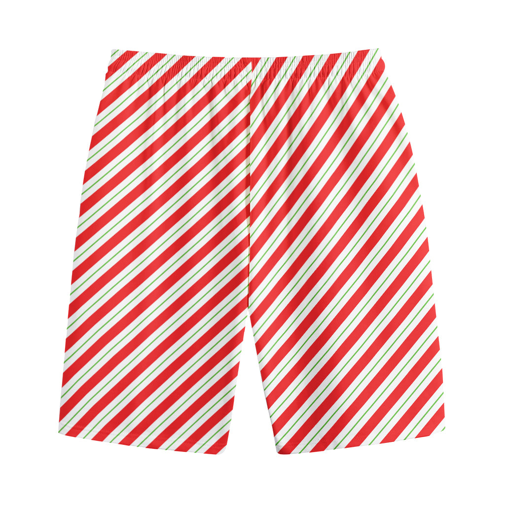 Christmas Candy Cane Stripe Print Cotton Shorts