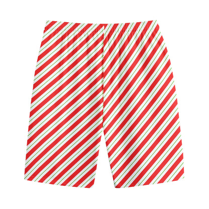 Christmas Candy Cane Stripe Print Cotton Shorts