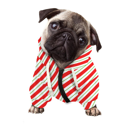 Christmas Candy Cane Stripe Print Dog Zip Up Hoodie