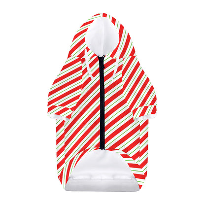 Christmas Candy Cane Stripe Print Dog Zip Up Hoodie