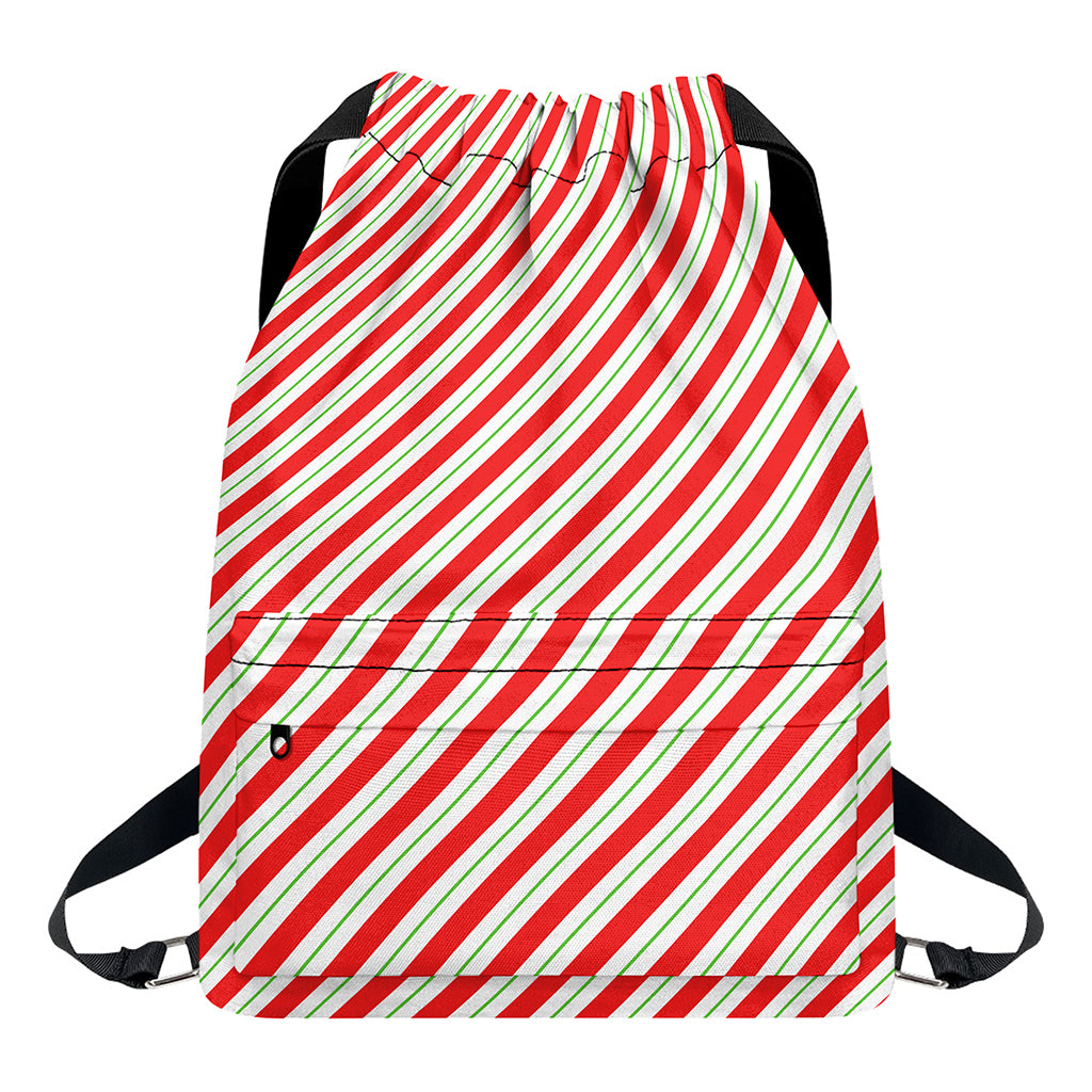 Christmas Candy Cane Stripe Print Drawstring Backpack