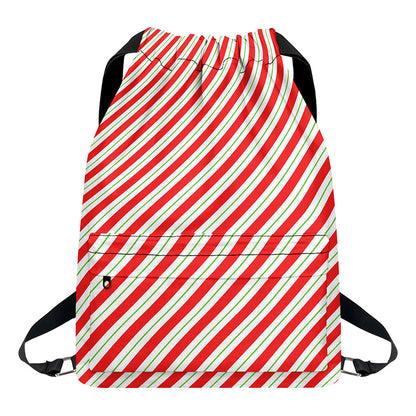 Christmas Candy Cane Stripe Print Drawstring Backpack