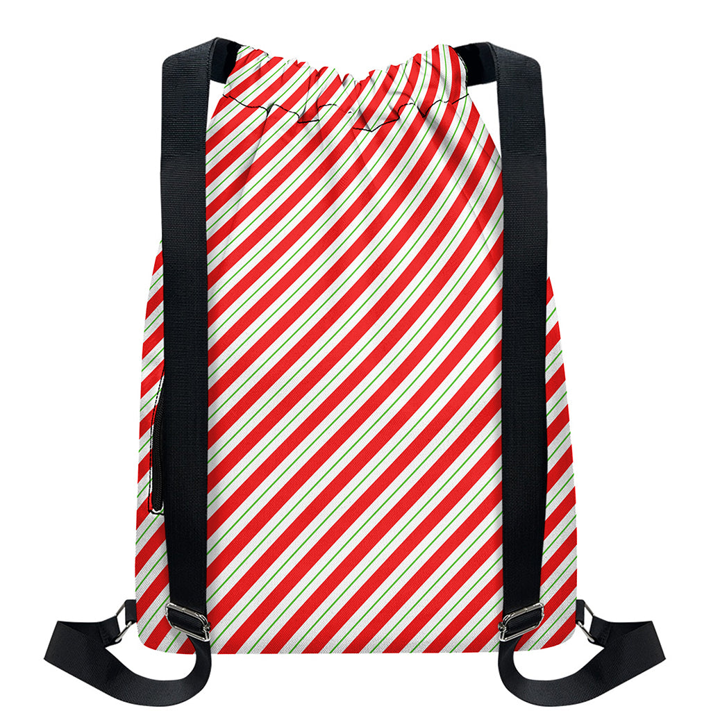 Christmas Candy Cane Stripe Print Drawstring Backpack