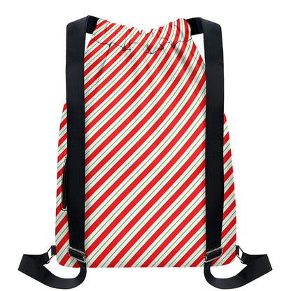 Christmas Candy Cane Stripe Print Drawstring Backpack