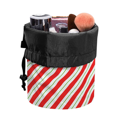 Christmas Candy Cane Stripe Print Drawstring Makeup Bag