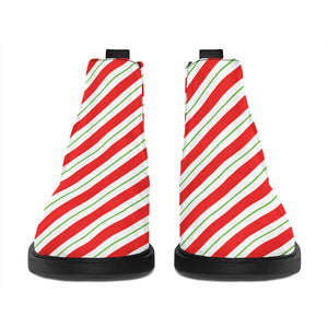 Christmas Candy Cane Stripe Print Flat Ankle Boots