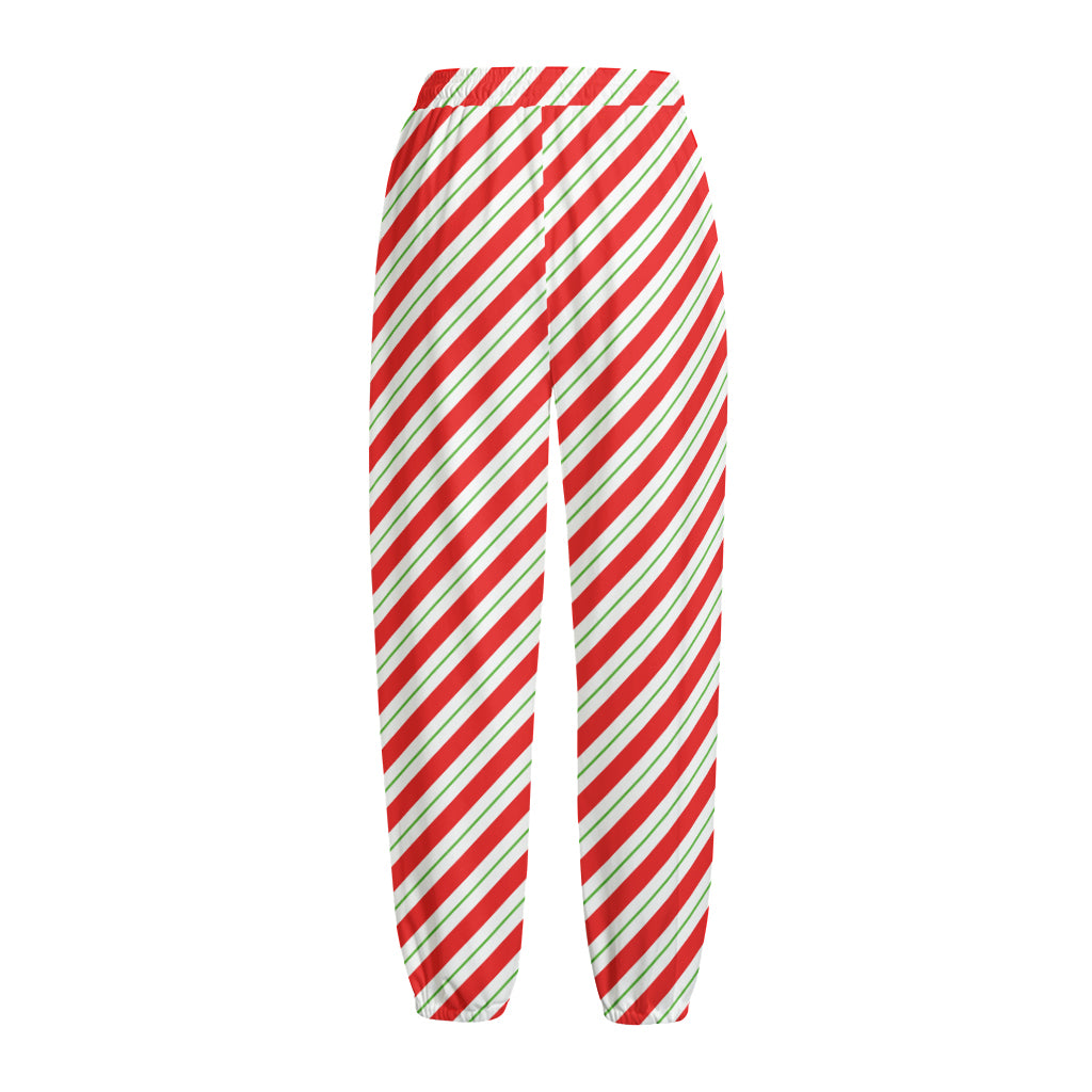Christmas Candy Cane Stripe Print Fleece Lined Knit Pants