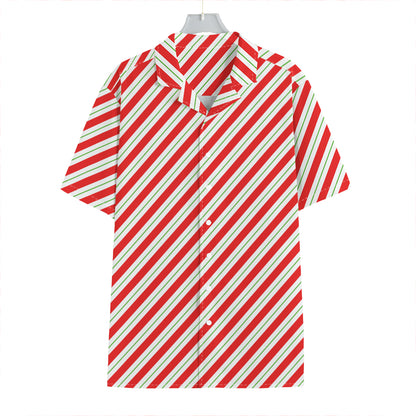 Christmas Candy Cane Stripe Print Hawaiian Shirt