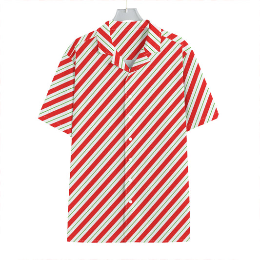 Christmas Candy Cane Stripe Print Hawaiian Shirt