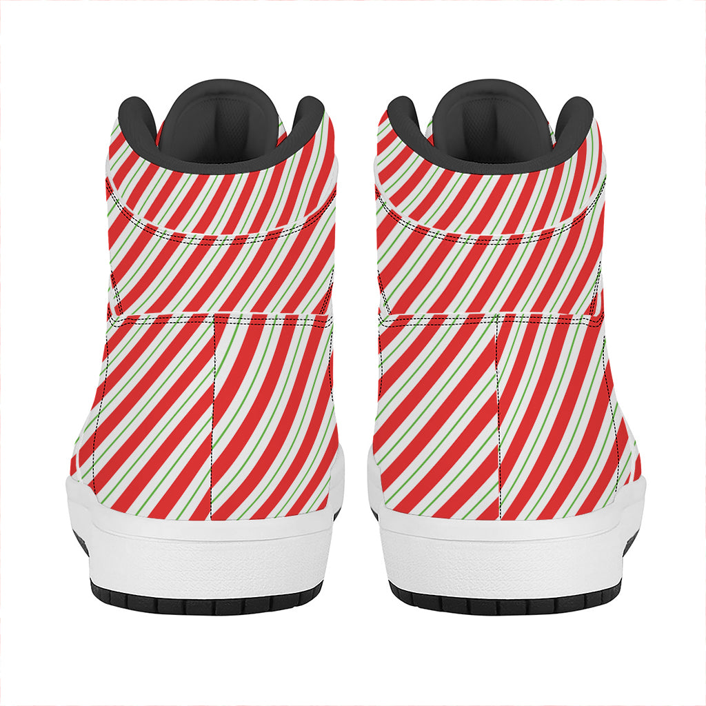 Christmas Candy Cane Stripe Print High Top Leather Sneakers