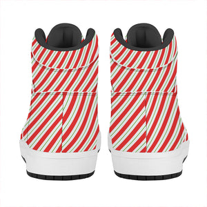 Christmas Candy Cane Stripe Print High Top Leather Sneakers