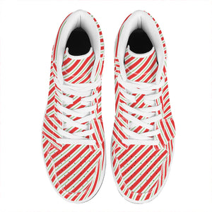 Christmas Candy Cane Stripe Print High Top Leather Sneakers