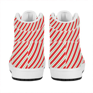 Christmas Candy Cane Stripe Print High Top Leather Sneakers