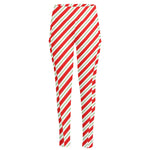 Christmas Candy Cane Stripe Print High-Waisted Pocket Leggings