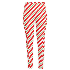 Christmas Candy Cane Stripe Print High-Waisted Pocket Leggings