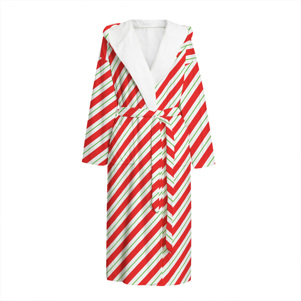 Christmas Candy Cane Stripe Print Hooded Bathrobe