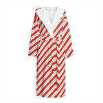 Christmas Candy Cane Stripe Print Hooded Bathrobe