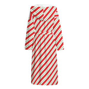 Christmas Candy Cane Stripe Print Hooded Bathrobe