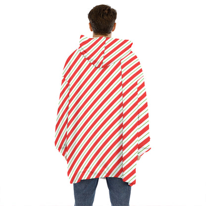 Christmas Candy Cane Stripe Print Hoodie Blanket