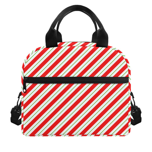Christmas Candy Cane Stripe Print Insulated Lunch Bag