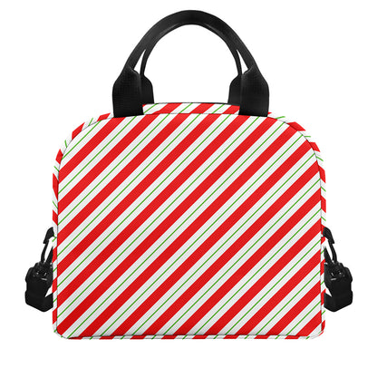 Christmas Candy Cane Stripe Print Insulated Lunch Bag