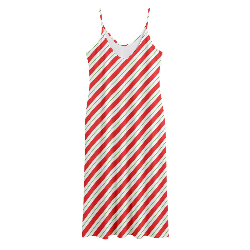 Christmas Candy Cane Stripe Print Jersey Midi Cami Dress