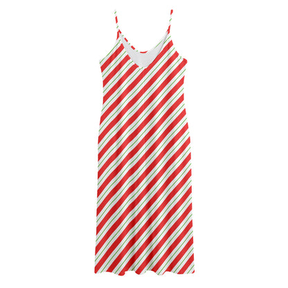 Christmas Candy Cane Stripe Print Jersey Midi Cami Dress