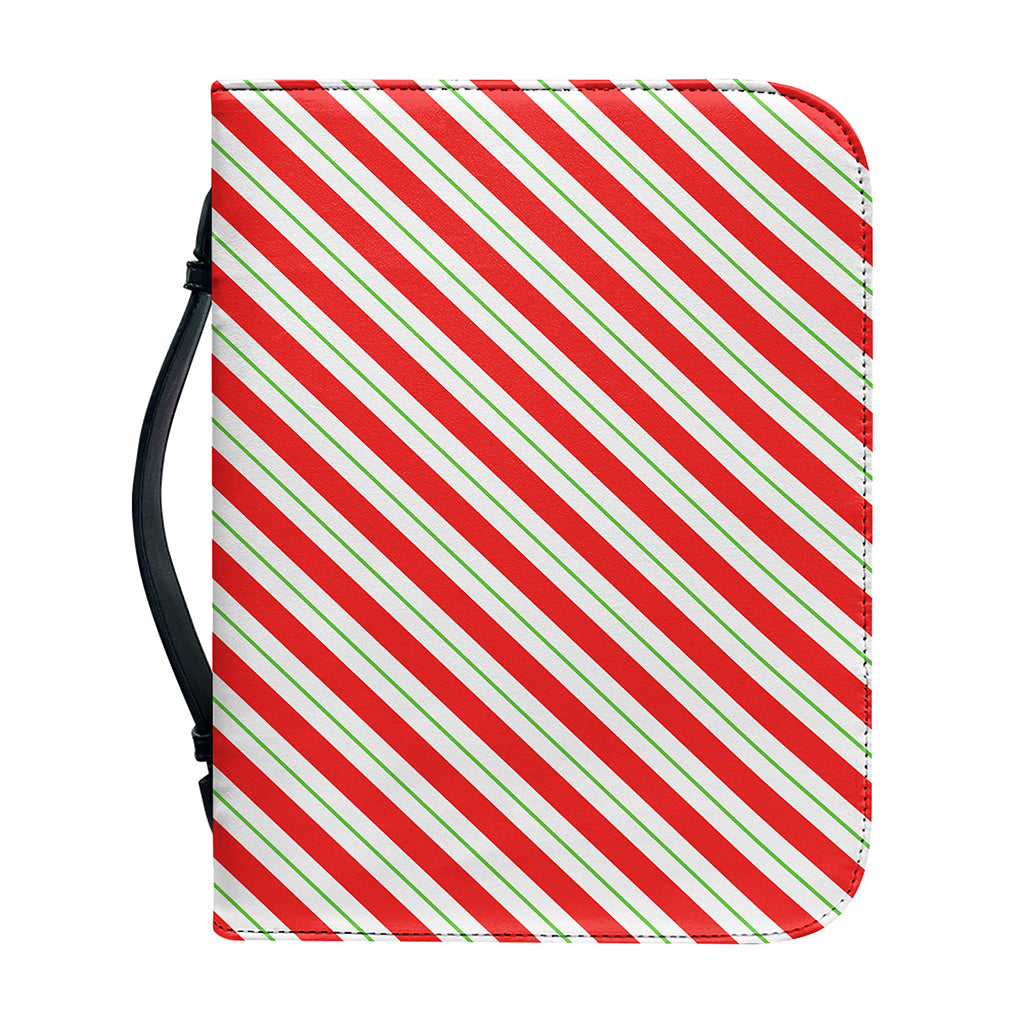 Christmas Candy Cane Stripe Print Leather Bible Cover