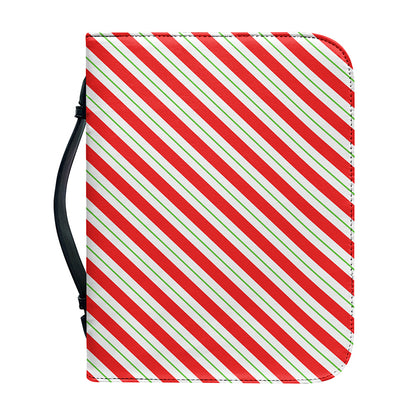 Christmas Candy Cane Stripe Print Leather Bible Cover