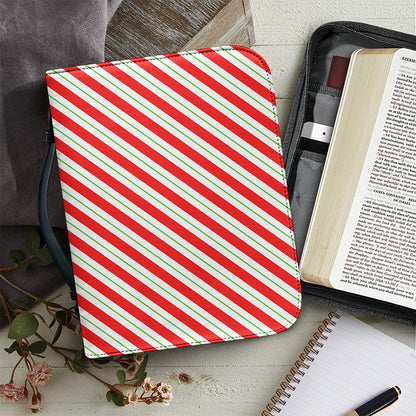 Christmas Candy Cane Stripe Print Leather Bible Cover