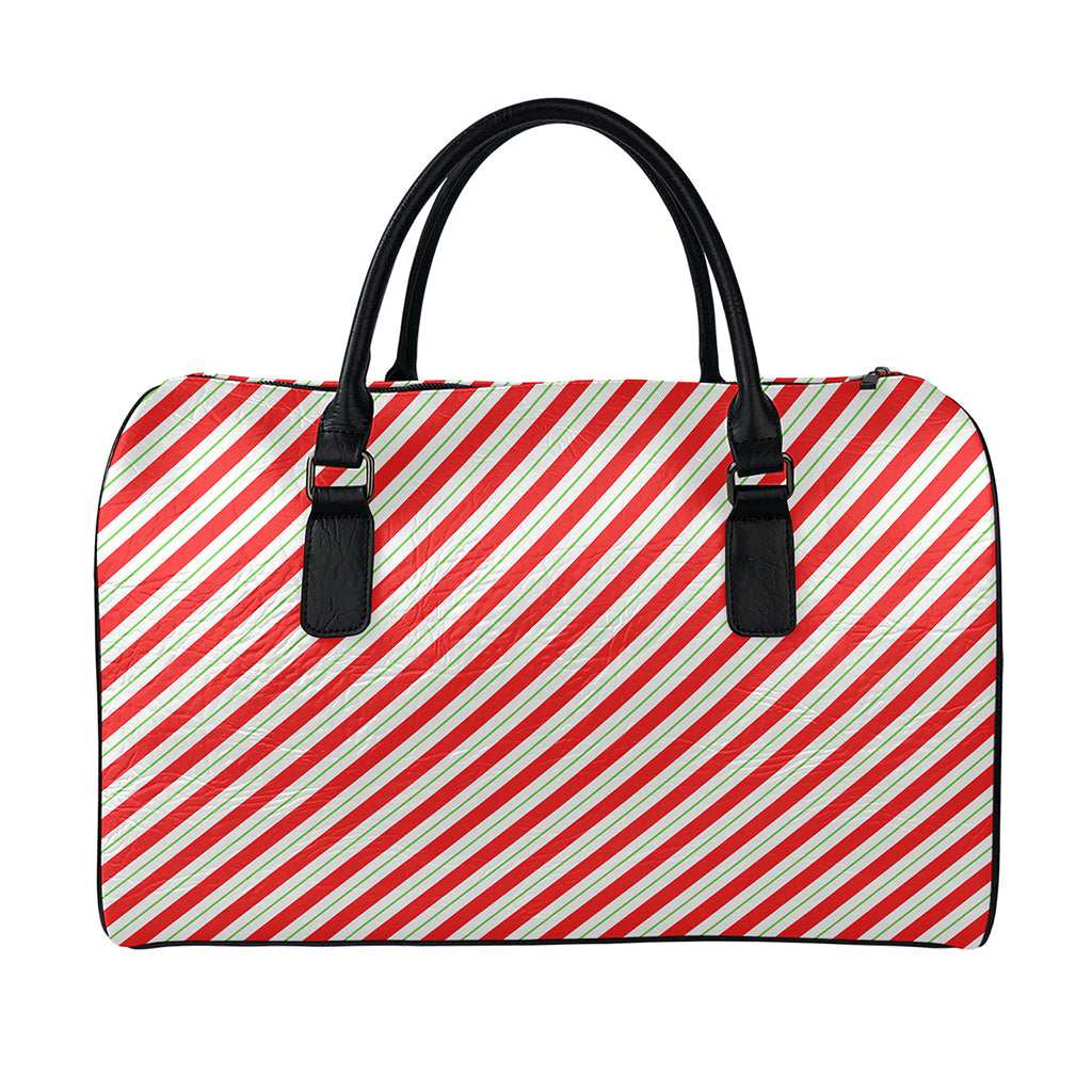 Christmas Candy Cane Stripe Print Leather Duffle Bag