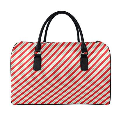 Christmas Candy Cane Stripe Print Leather Duffle Bag