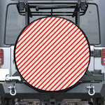 Christmas Candy Cane Stripe Print Leather Spare Tire Cover