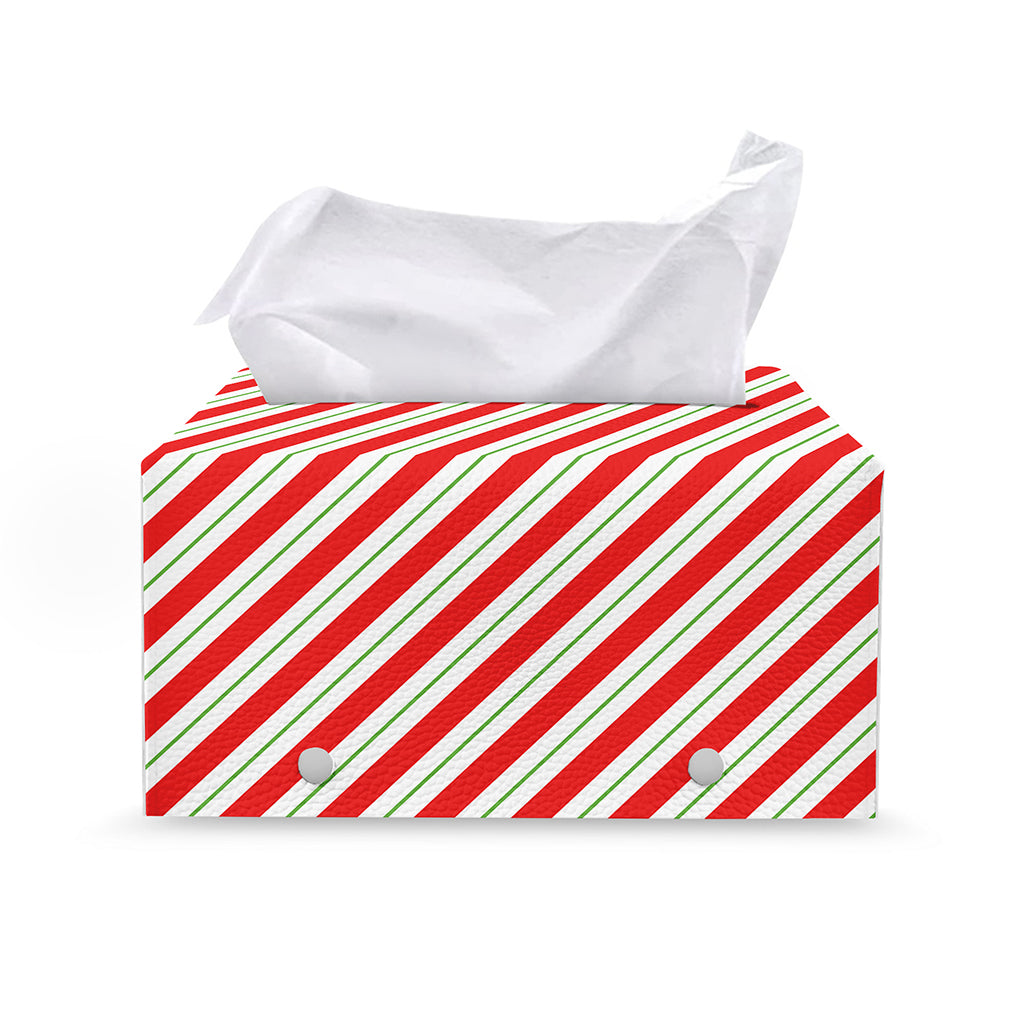Christmas Candy Cane Stripe Print Leather Tissue Box Cover