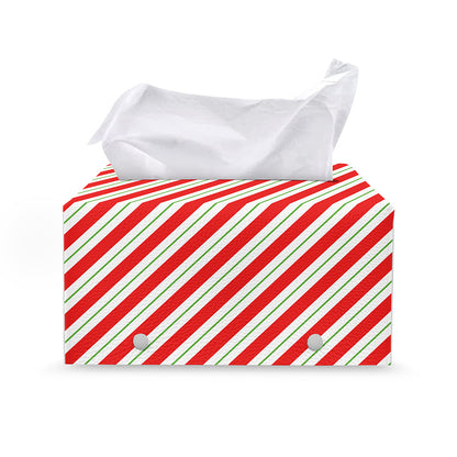 Christmas Candy Cane Stripe Print Leather Tissue Box Cover
