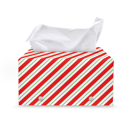 Christmas Candy Cane Stripe Print Leather Tissue Box Cover