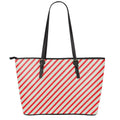 Christmas Candy Cane Stripe Print Leather Tote Bag With Zipper