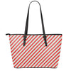 Christmas Candy Cane Stripe Print Leather Tote Bag