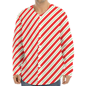 Christmas Candy Cane Stripe Print Long Sleeve Baseball Jersey