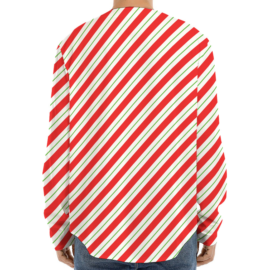 Christmas Candy Cane Stripe Print Long Sleeve Baseball Jersey