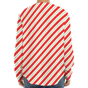 Christmas Candy Cane Stripe Print Long Sleeve Baseball Jersey