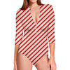 Christmas Candy Cane Stripe Print Long Sleeve Swimsuit