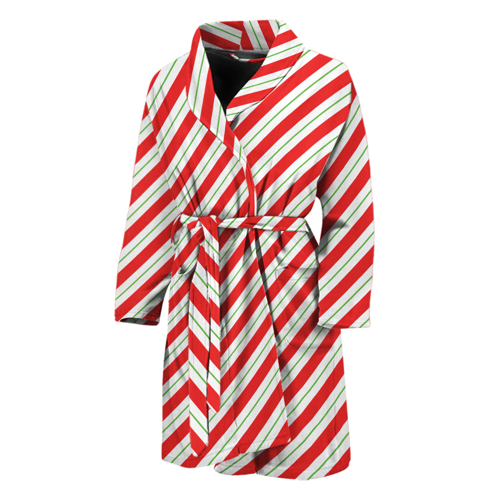 Christmas Candy Cane Stripe Print Men's Bathrobe