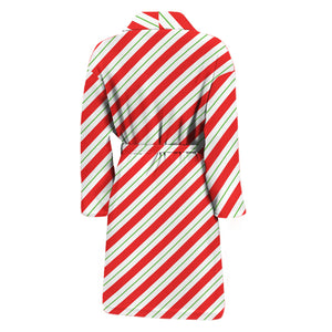 Christmas Candy Cane Stripe Print Men's Bathrobe