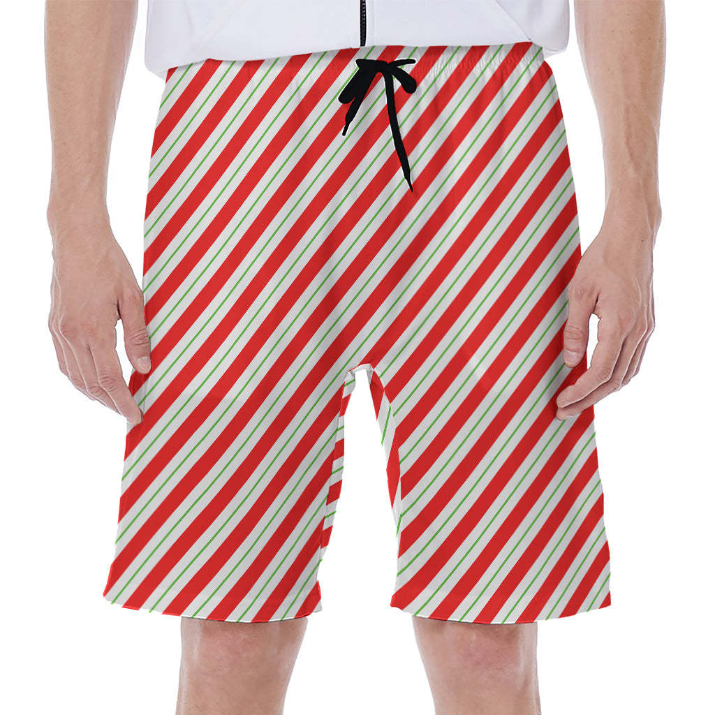Christmas Candy Cane Stripe Print Men's Beach Shorts